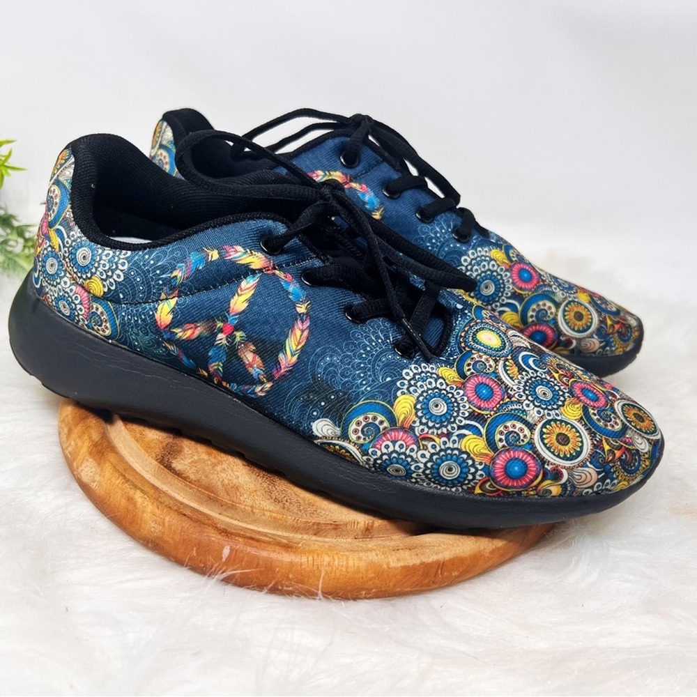 Yes We Vibe Peace and Mandala Feathers design Lightweight Vegan sneakers 8 - Picture 4 of 8